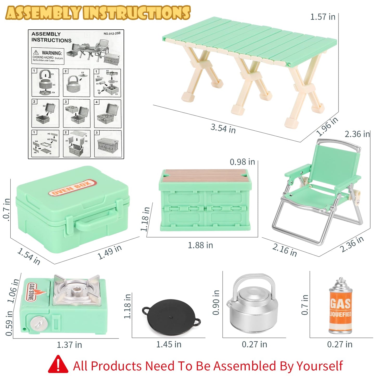 BananMelonBM Dollhouse Furniture Set with Camping – Imaginative Pretend Play for Kids 3+ (Green)
