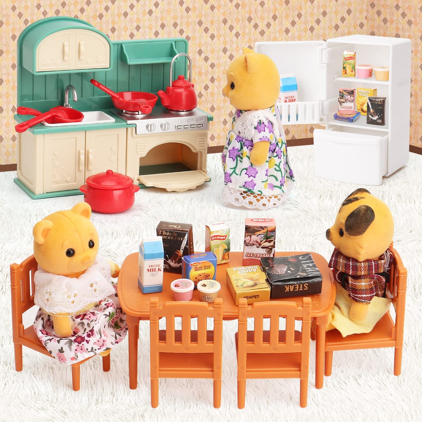 BananMelonBM Dollhouse Furniture Set with Kitchen – Miniature Pretend Play for Kids 3+