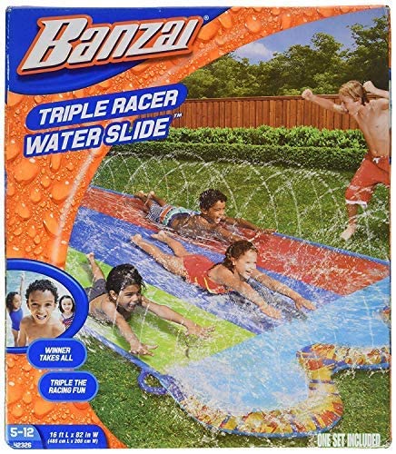 Banzai Triple Racer 16 Ft Water Slide – 3 Bodyboards Included, Multicolor