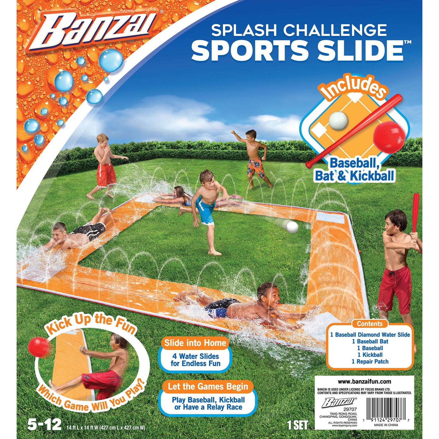 BANZAI Grand Slam Baseball Water Slide — 14ft Backyard Fun
