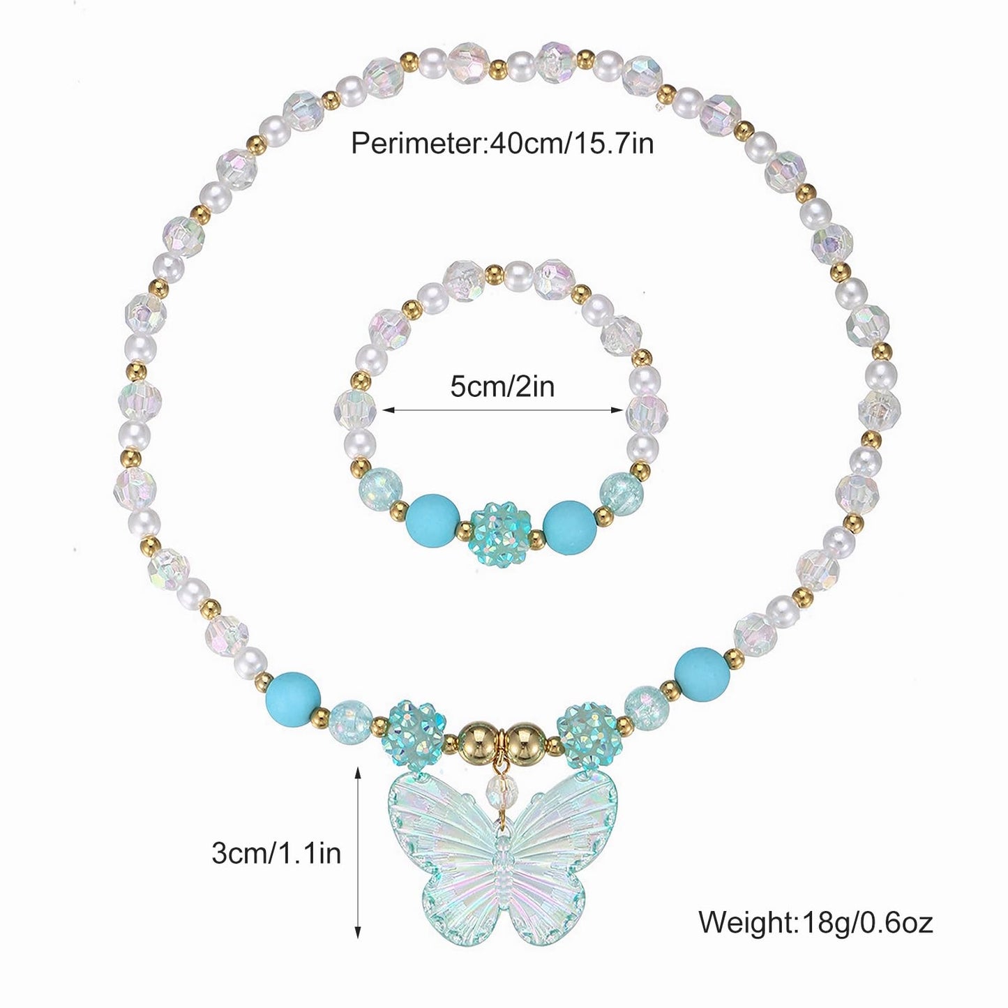 BAOBAOJOY 3-Piece Princess Butterfly Jewelry Set for Girls | Handmade Stretch Necklace & Bracelet