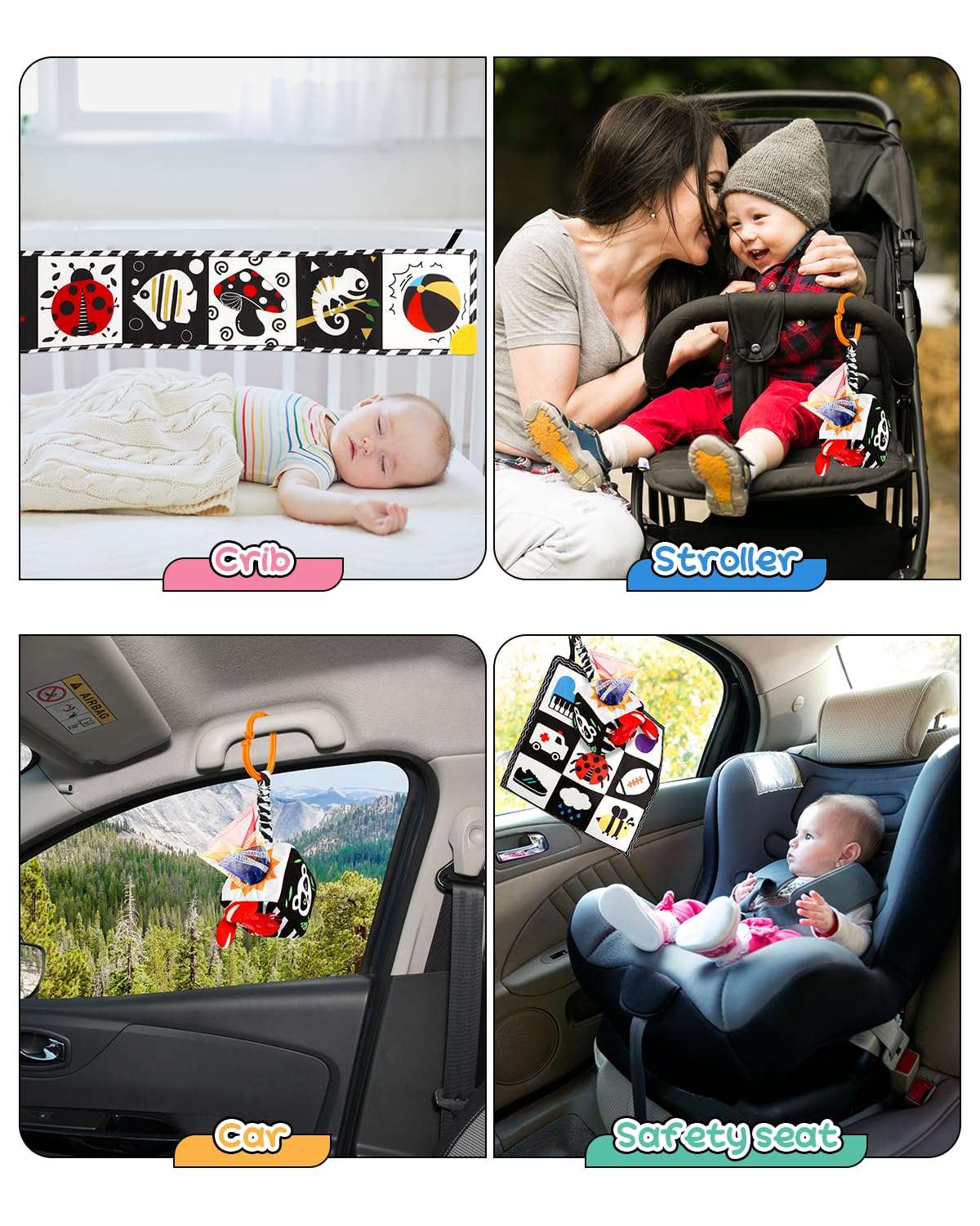 Baobrava 3 PCS Black & White High-Contrast Baby Toys for Newborns | Montessori Sensory Set 0-12 Months
