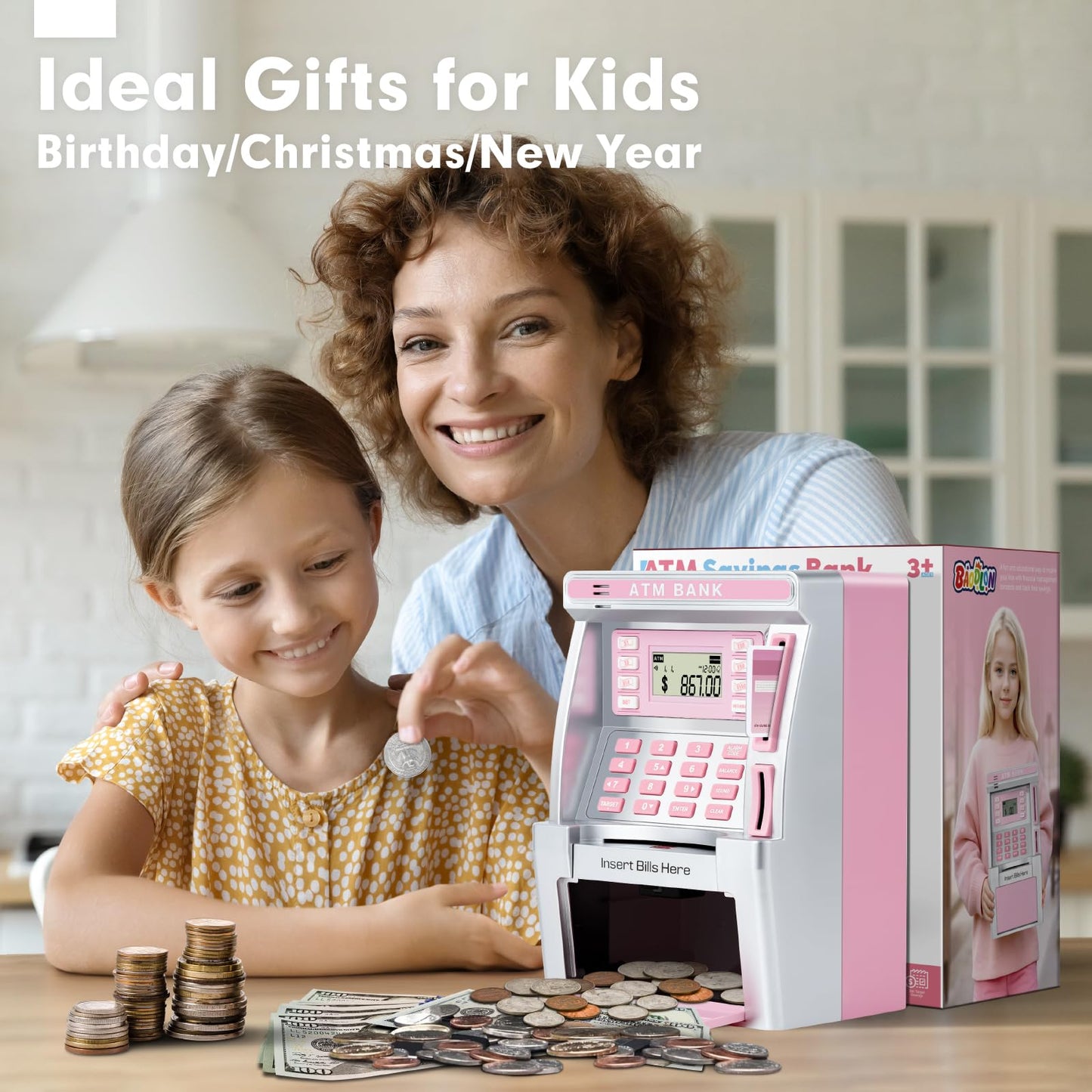BAODLON Pink Piggy Bank with Debit Card – Real Money ATM Savings & Goal Tracker