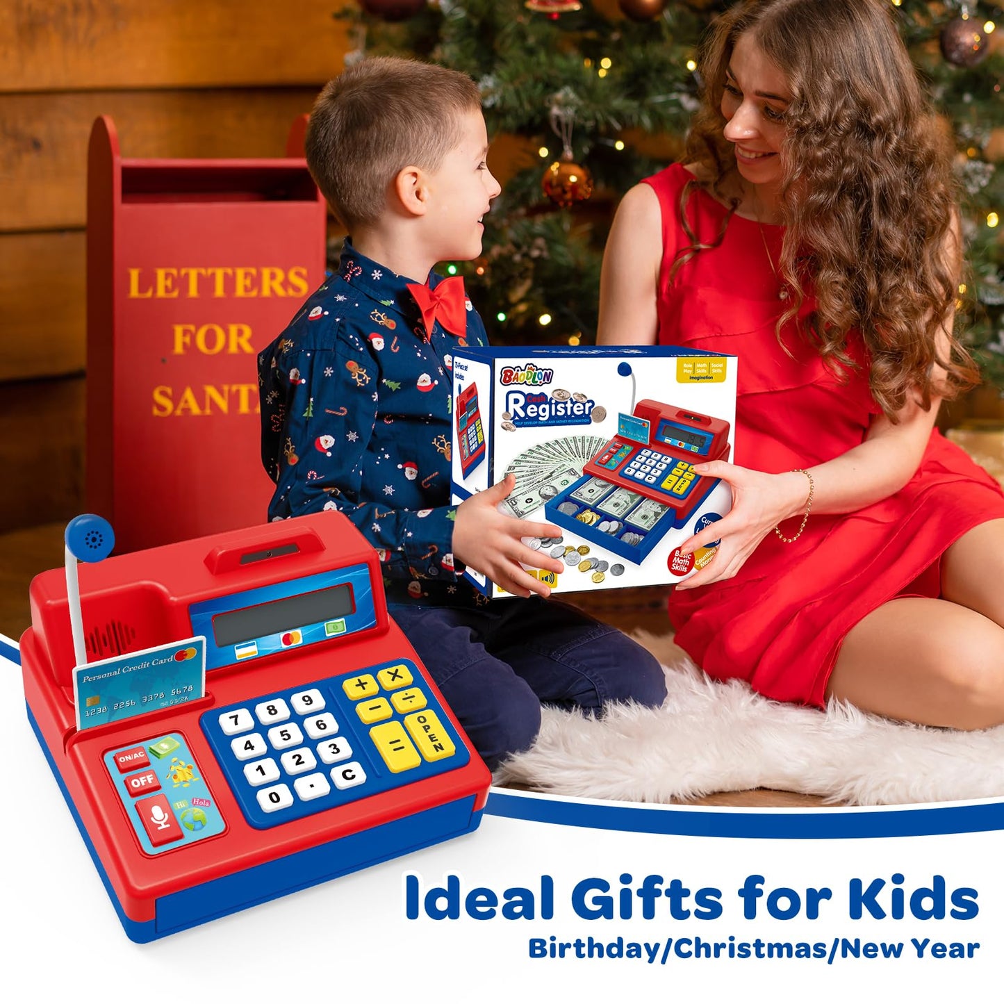 BAODLON Calculator Cash Register – 103-Pcs Toy Set for Kids’ Early Math & Role-Play