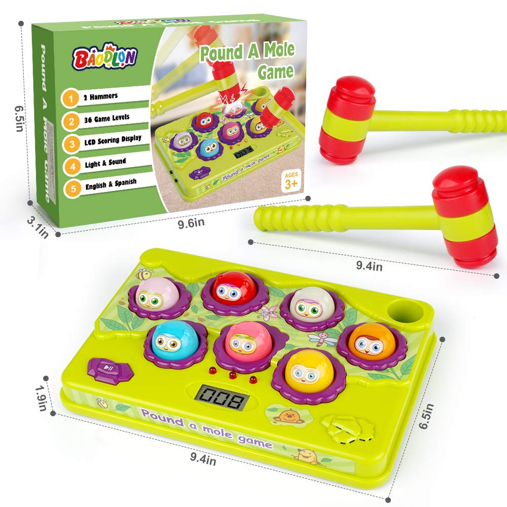 BAODLON Interactive Pound-a-Mole Game | Light-Up Musical Toy for 3–6 Year Olds