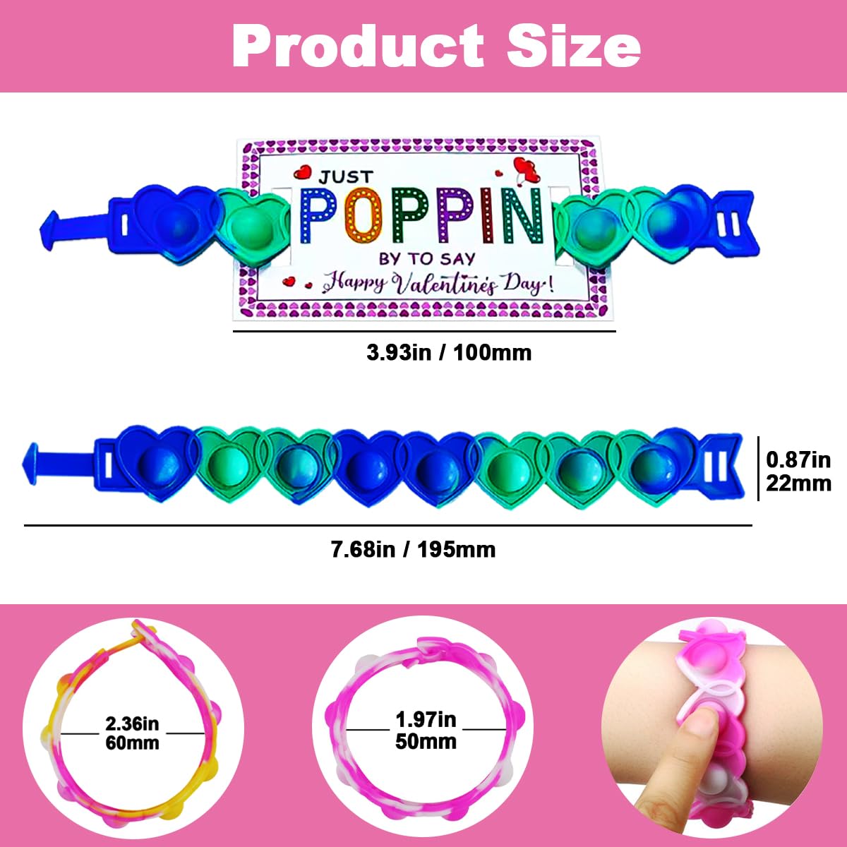 BAOXUE 30-Pack Pop It Valentines Cards for Kids Classroom — Fidget Valentines Gifts for School