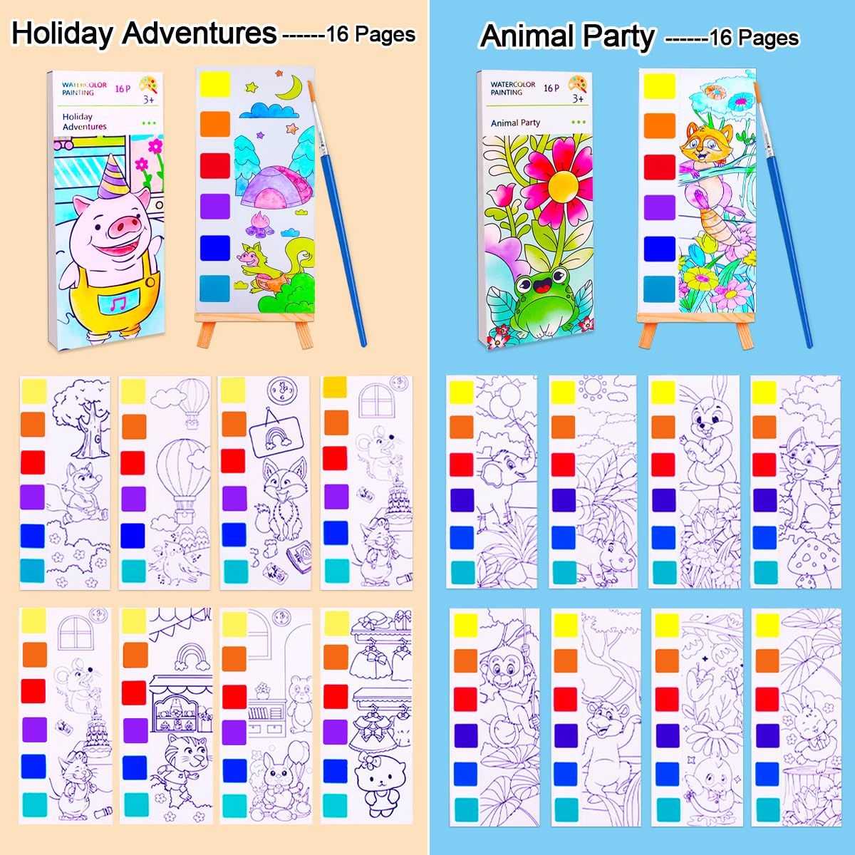 BAOXUE 2Pack Watercolor Paint Sets for Kids | Pocket Books & Brush Pens