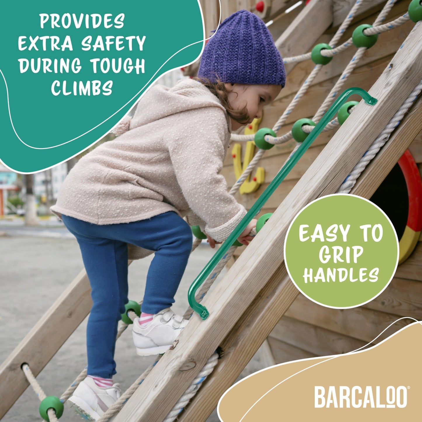 Barcaloo 22-Inch Grab Handle Bars – Set of 6 Green Safety Handles for Backyard, Indoor & Outdoor Play