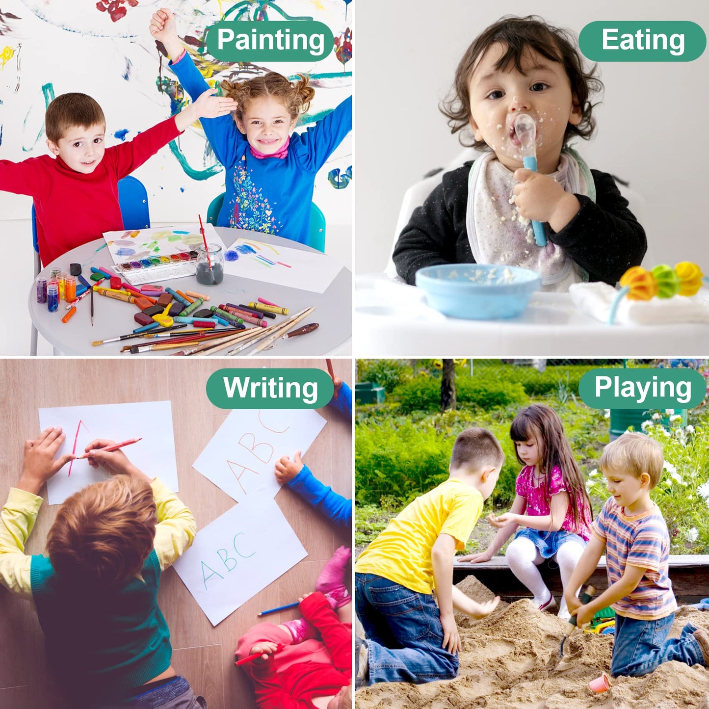 Bassion 2 Pack Kids Art Smock – Waterproof Long Sleeve Painting Aprons with 3 Pockets (Ages 2-8) White/Blue