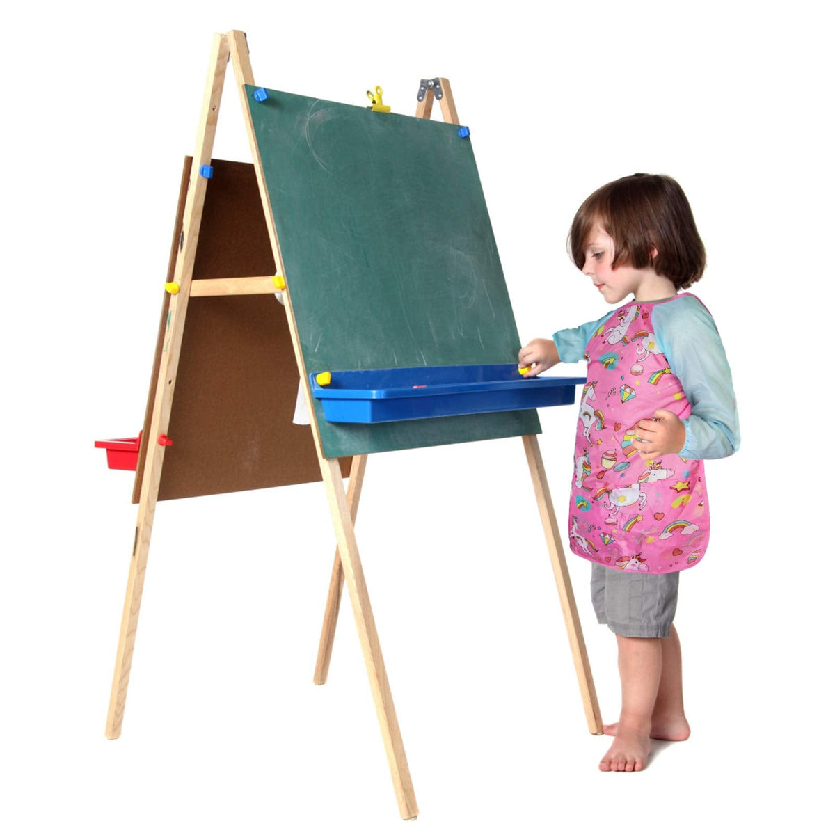 Bassion Kids Art Smock Azure Pink — Waterproof Painting Apron with Long Sleeves & 3 Pockets
