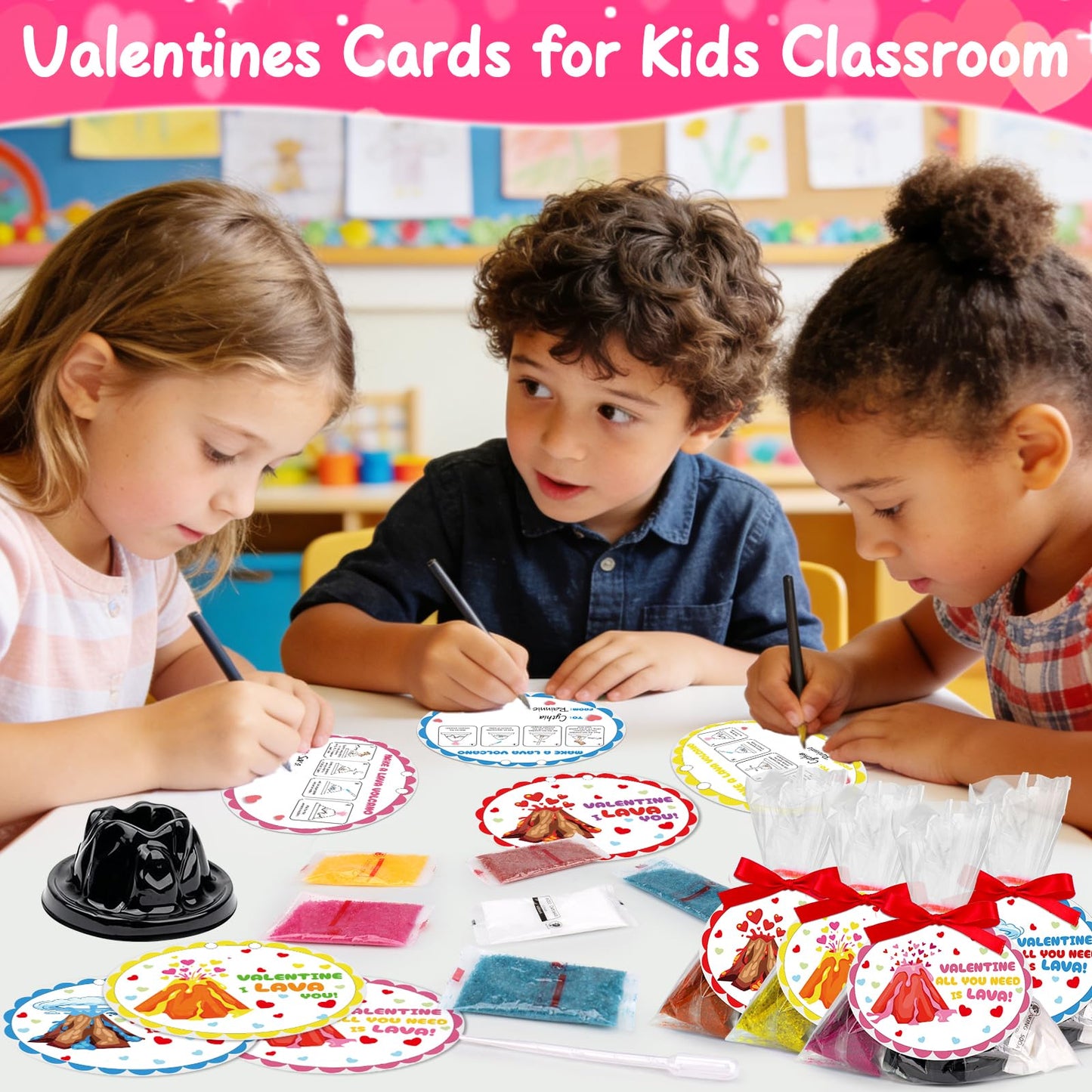 Basytodio 24-Pack Erupting Volcano Science Kit – Fun STEM Valentines Day Gifts for Kids