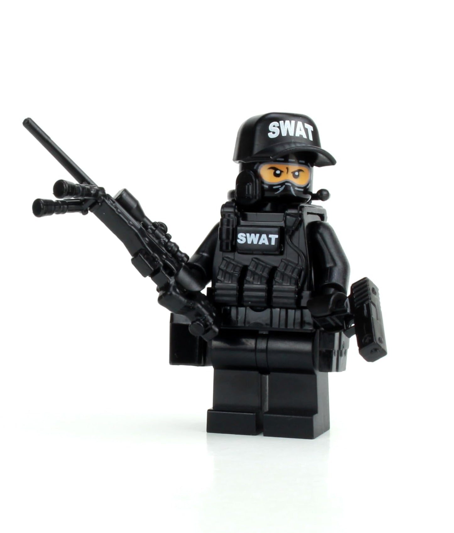 Battle Brick Police SWAT Sniper Minifigure — 1.6" Tall, USA-Printed Vest, Genuine Police Figure, Gift for 10+ AFOL