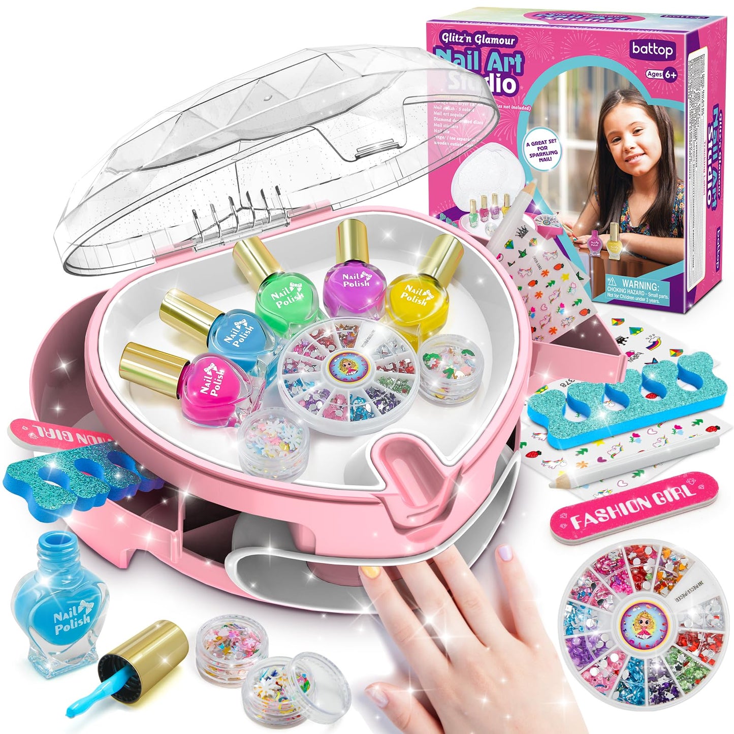 BATTOP Kids Nail Polish Set – All-in-One Nail Art Kit with Dryer & Organizer