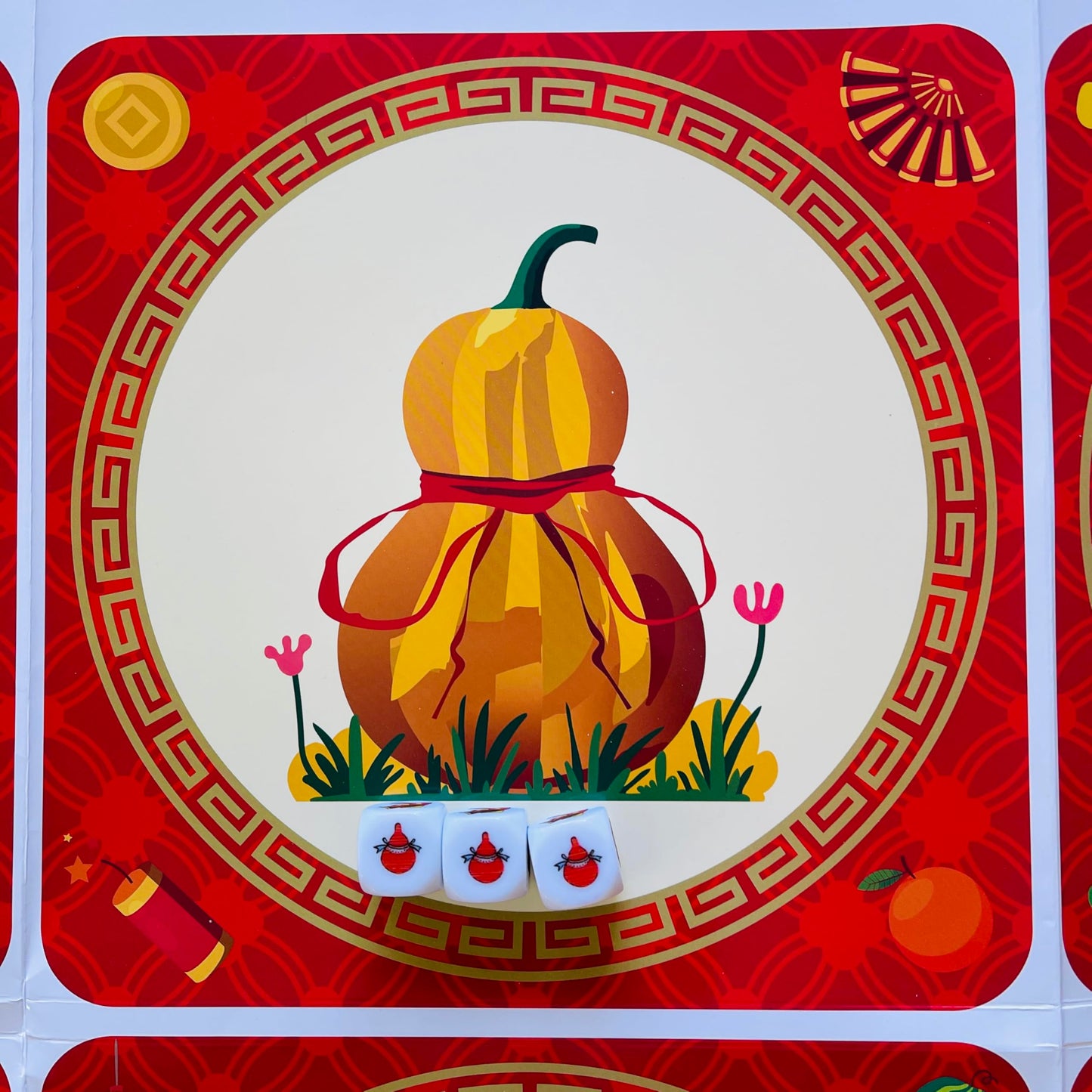 Gourd Crab Shrimp Fish Game | Bau Cua Ca Cop Dice Set & Premium Mat for Family Fun