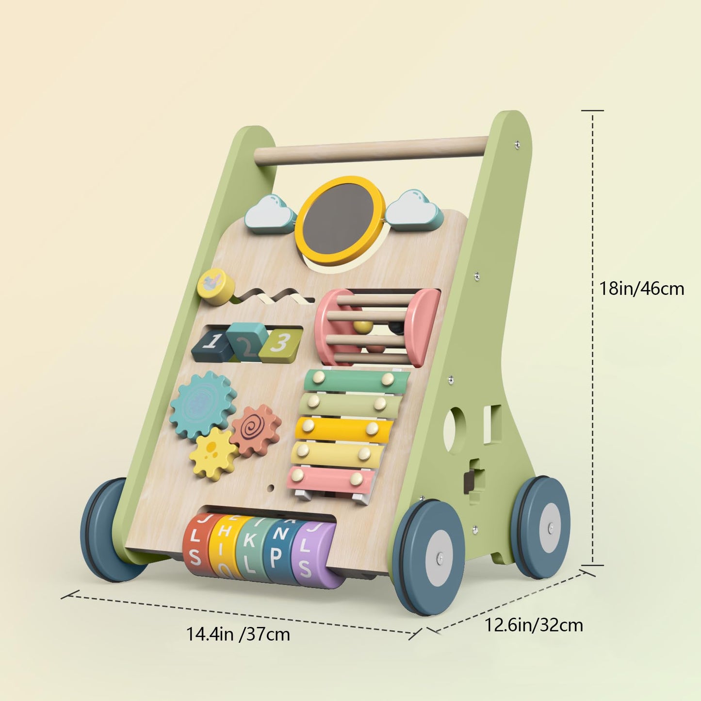 Bautia Wooden Baby Walker – Montessori Push Toy for First Steps