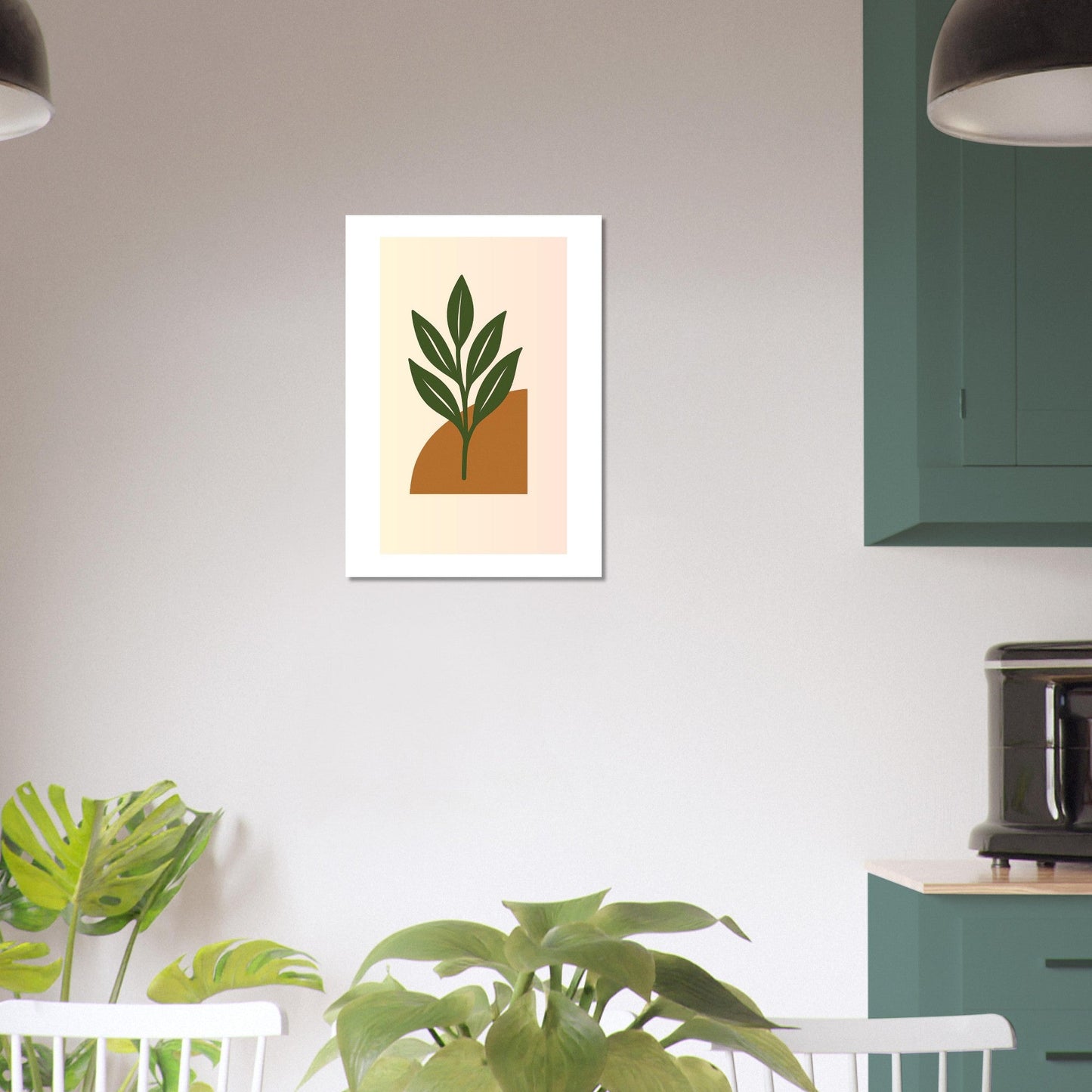 Green Leaf Botanical Wall Art – Minimal Plant Print with Terracotta Accent, Boho Decor