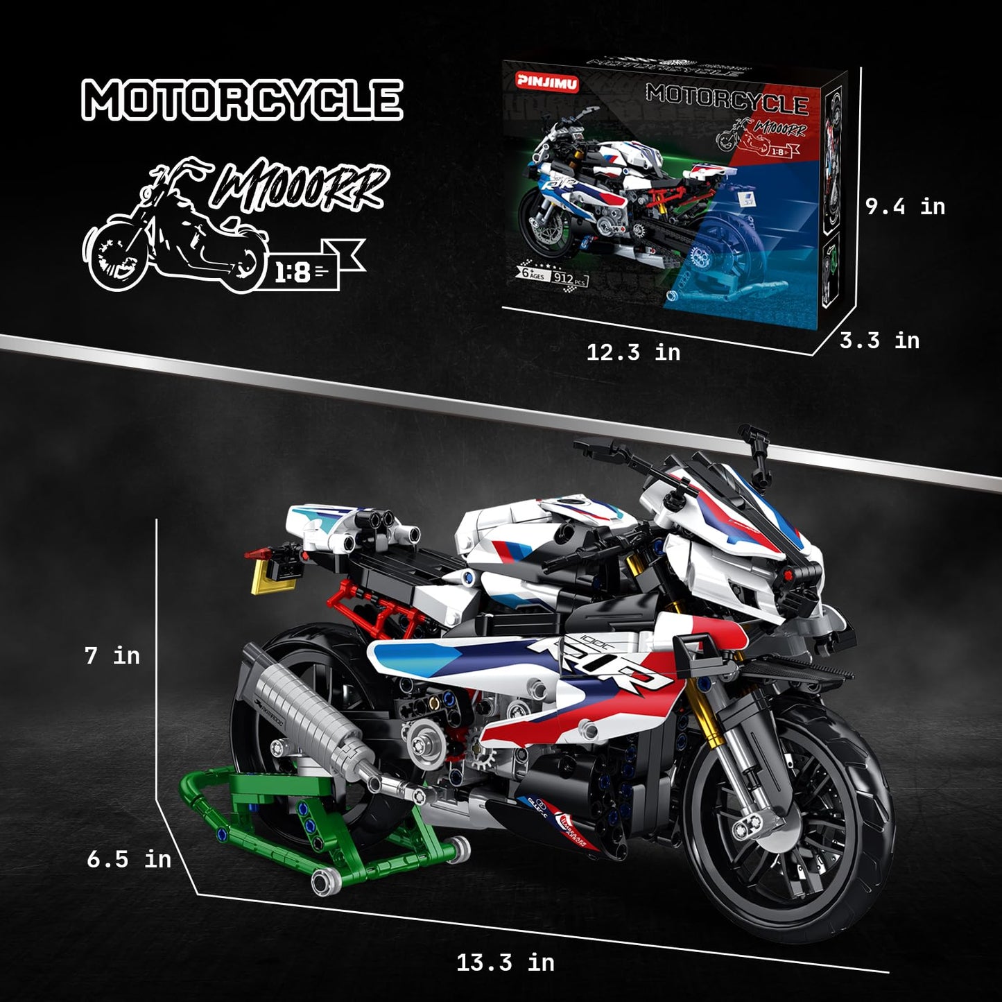 BBEUU 912-Piece 1000RR Motorcycle Building Block Set — 1:8 Scale, LEGO-Compatible, Gift for Teens & Adults