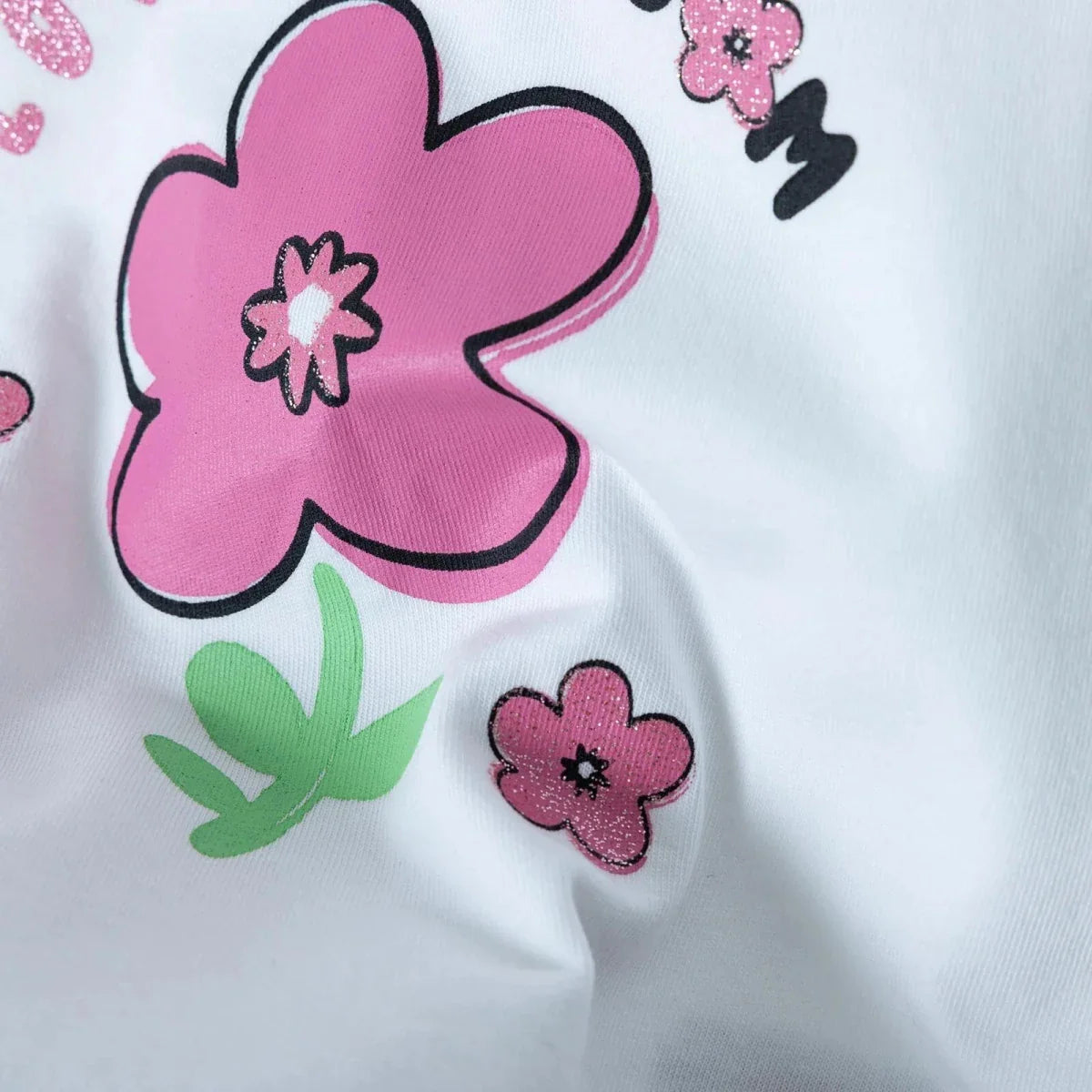 HelloBaby Girls T-shirt Floral Print Crew Neck Short Sleeve - Ecru