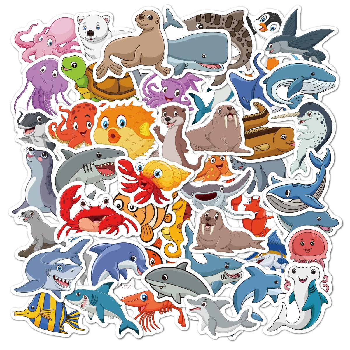 BBPOOL 100pcs Sea Animals Stickers – Waterproof Vinyl Ocean Stickers for Water Bottles, Notebooks & Laptops