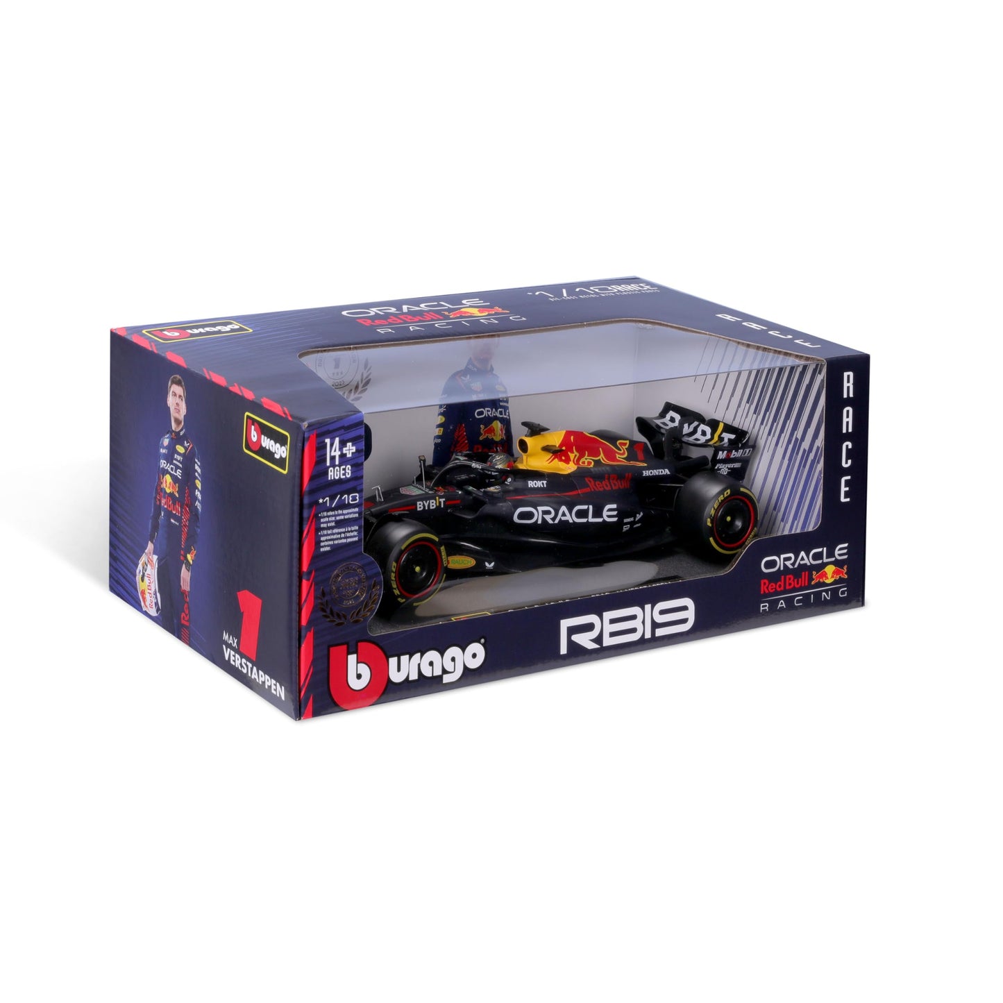 Bburago 1:18 RB19 Oracle Red Bull Racing Die-Cast Car with Driver Helmet Verstappen #1