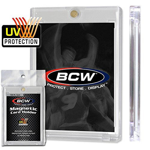 BCW Magnetic Card Holder – 100 PT, 16 Pack | UV-Protected Display Case with Gold Magnet Closure