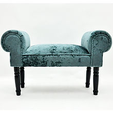 AcaciaHome Durable & Stylish Velvet Window Seat Bed End Chaise Lounge - Crushed Velvet Fabric, Solid Wood Feet, Padded Armrests, Sponge Padded Seat, Perfect for Bedroom or Living Room (Light Blue)