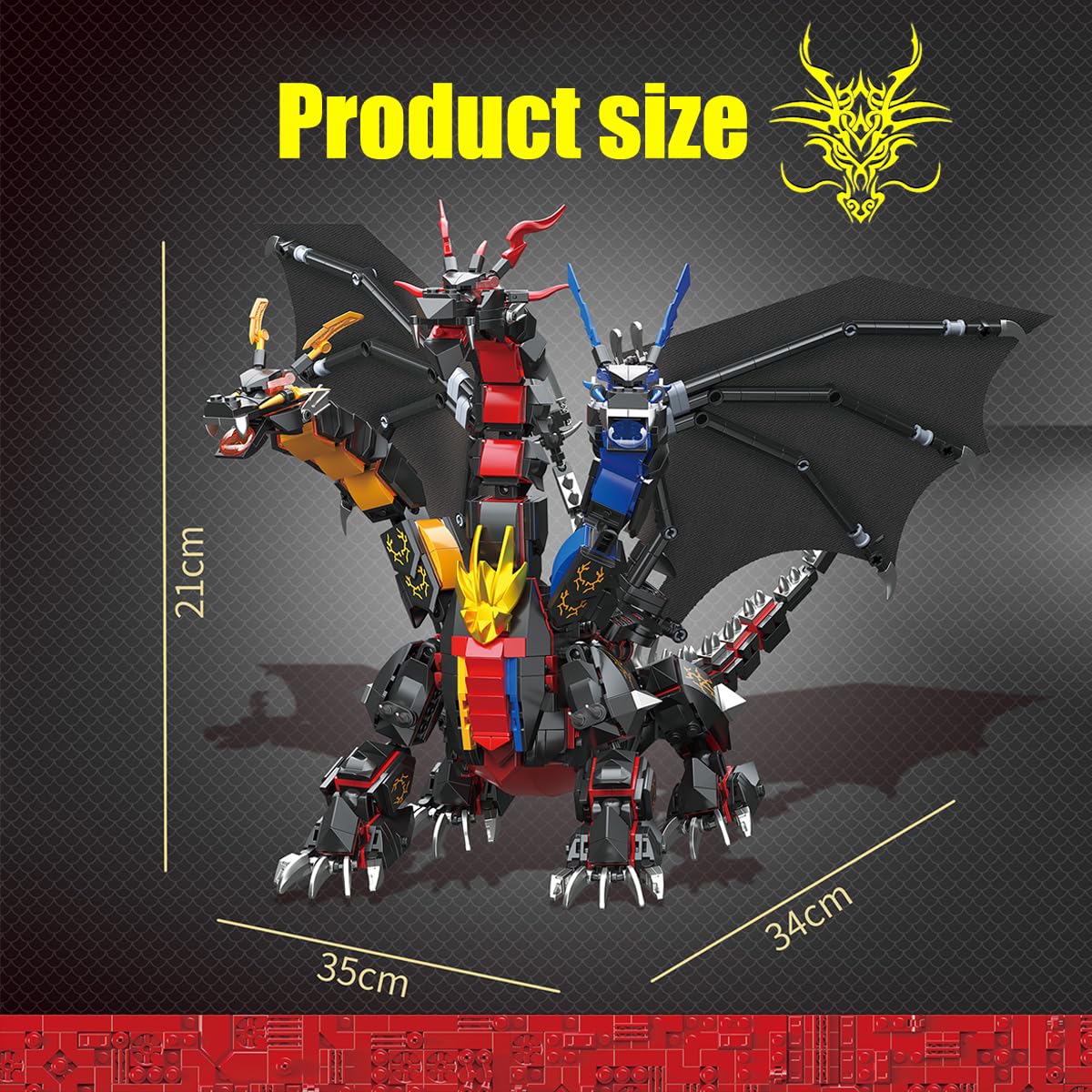 BDYDT Dragon Series Dark Three Headed Dragon King Building Blocks Set (1400 PCS)