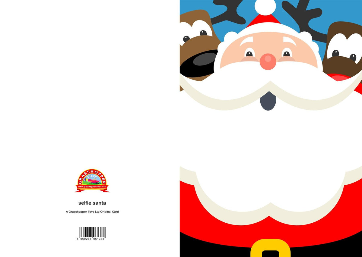 Curious Minds Jolly Santa and Photobombing Reindeer Christmas Card