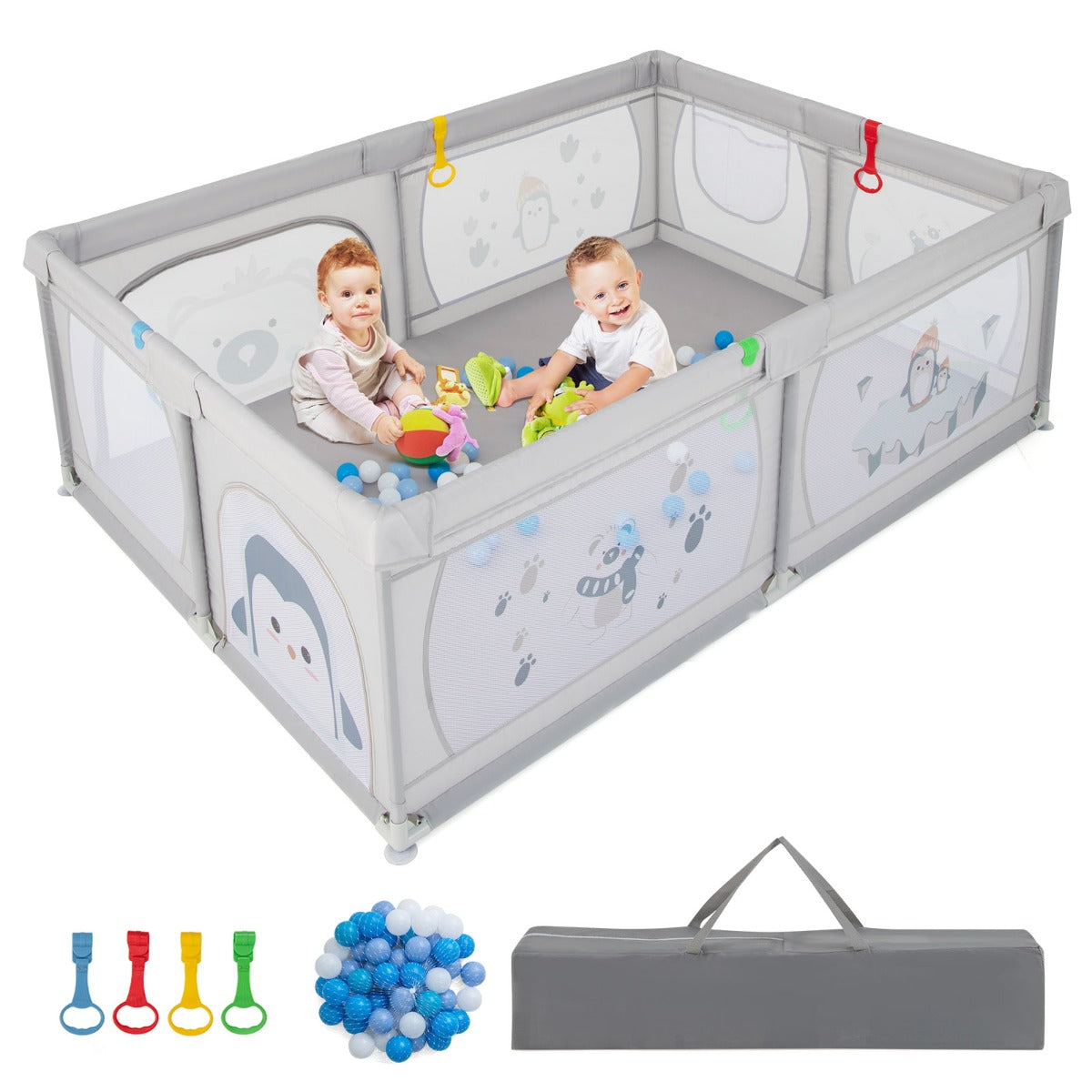 206 x 147 cm Baby Playpen with 50 Ocean Balls for Babies and Toddlers-Animals