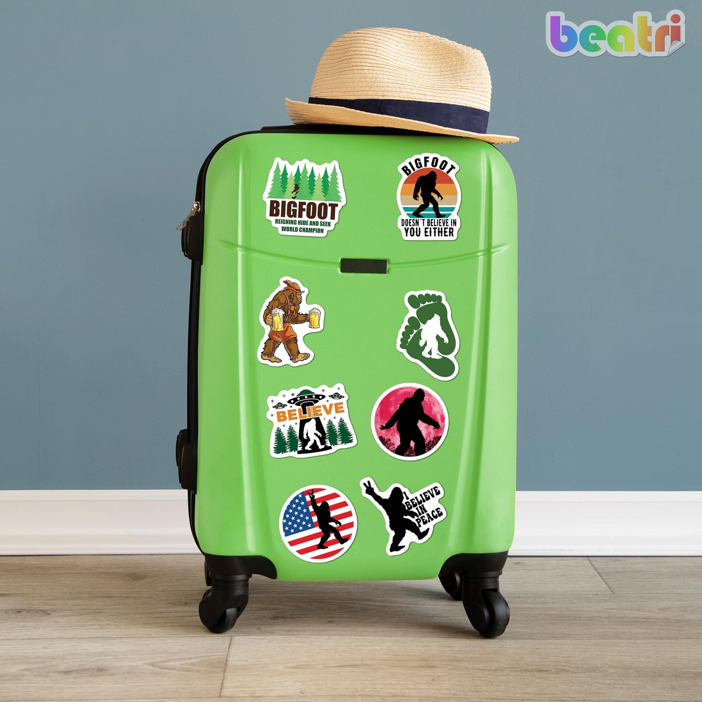 BEATRI Bigfoot Stickers 50Pcs – Waterproof Outdoor Vinyl Decals for Water Bottles, Luggage, Skateboards