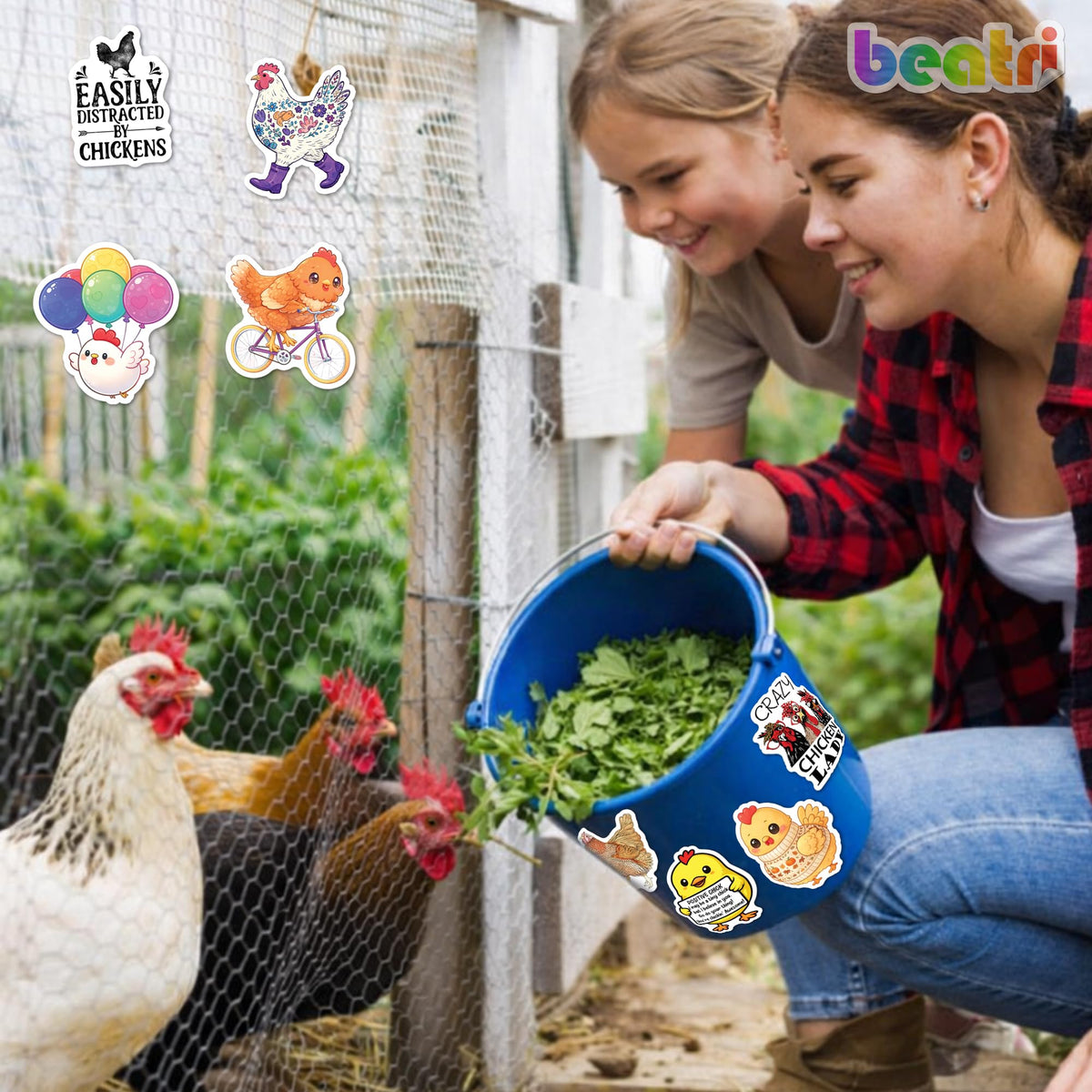 BEATRI Funny Chicken Stickers 50 Pcs – Waterproof Vinyl Decals for Laptop, Bottle, Skateboard & Travel Gear