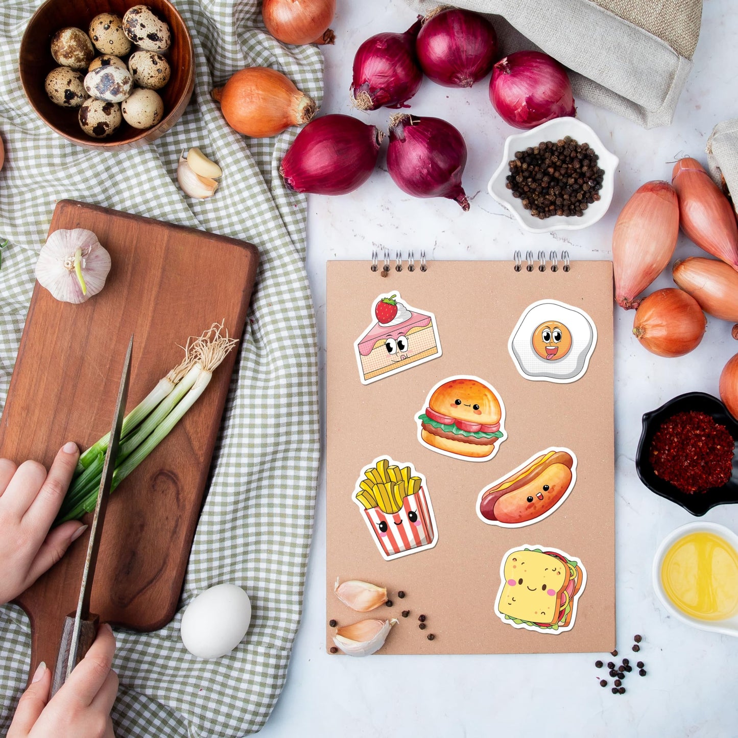 BEATRI Cute Food Stickers – 50Pcs Non-Repeating Waterproof Vinyl Decals for Laptop, Water Bottle, Skateboard & Travel Gear