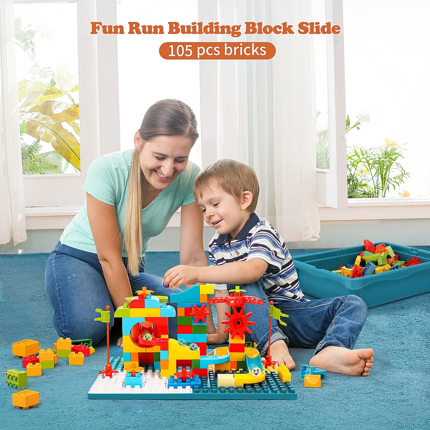 BEAURE 5-in-1 Multi Activity Table - Double-Sided Kids Table with 105-Piece Marble Run