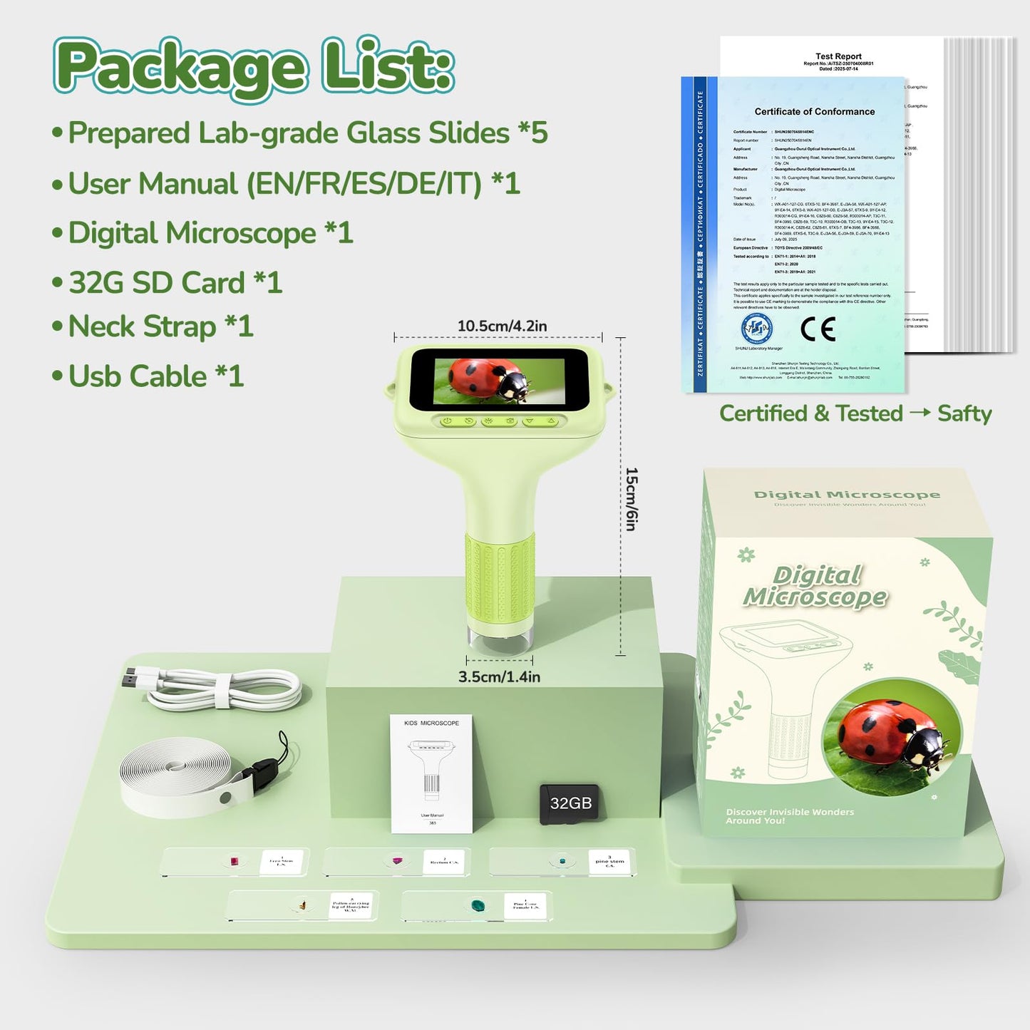 BEBANG 3.0-Inch Screen Digital Microscope for Kids — 1000X, Rechargeable Pocket Microscope
