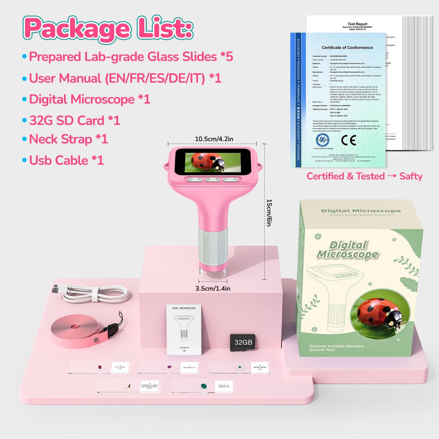 BEBANG 3-Inch Screen Digital Microscope for Kids - 1000X Mini Pocket STEM Toy