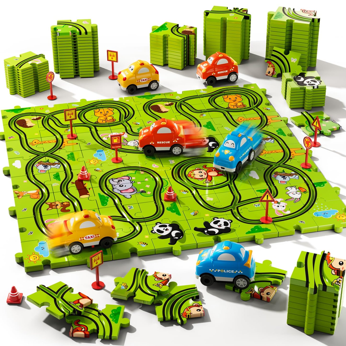Beby Buty 64PCS Puzzle Race Track Car Set – Kids Floor Toy for Ages 3-6
