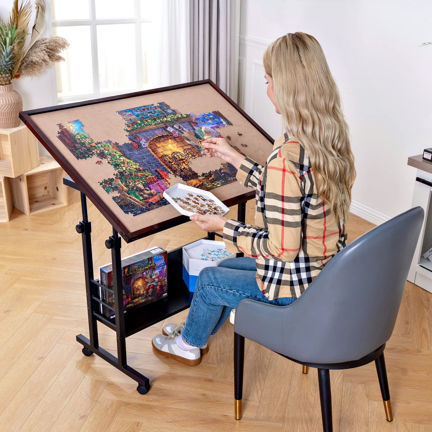 Becko US 1500-Piece Tilting Puzzle Table with Cover Mat — 5 Tilt Angles, Height Adjustable, Portable