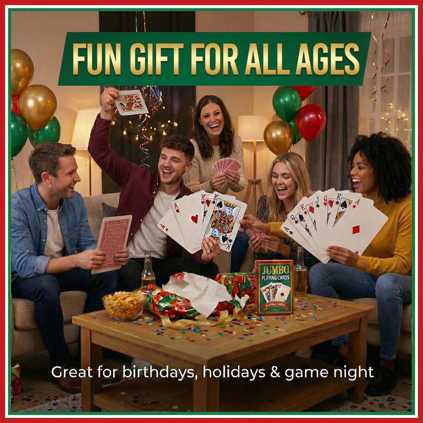 Bedwina Giant Jumbo Playing Cards – 5x7 Large-Print Decks (3 Pack) for Seniors, Kids, Adults