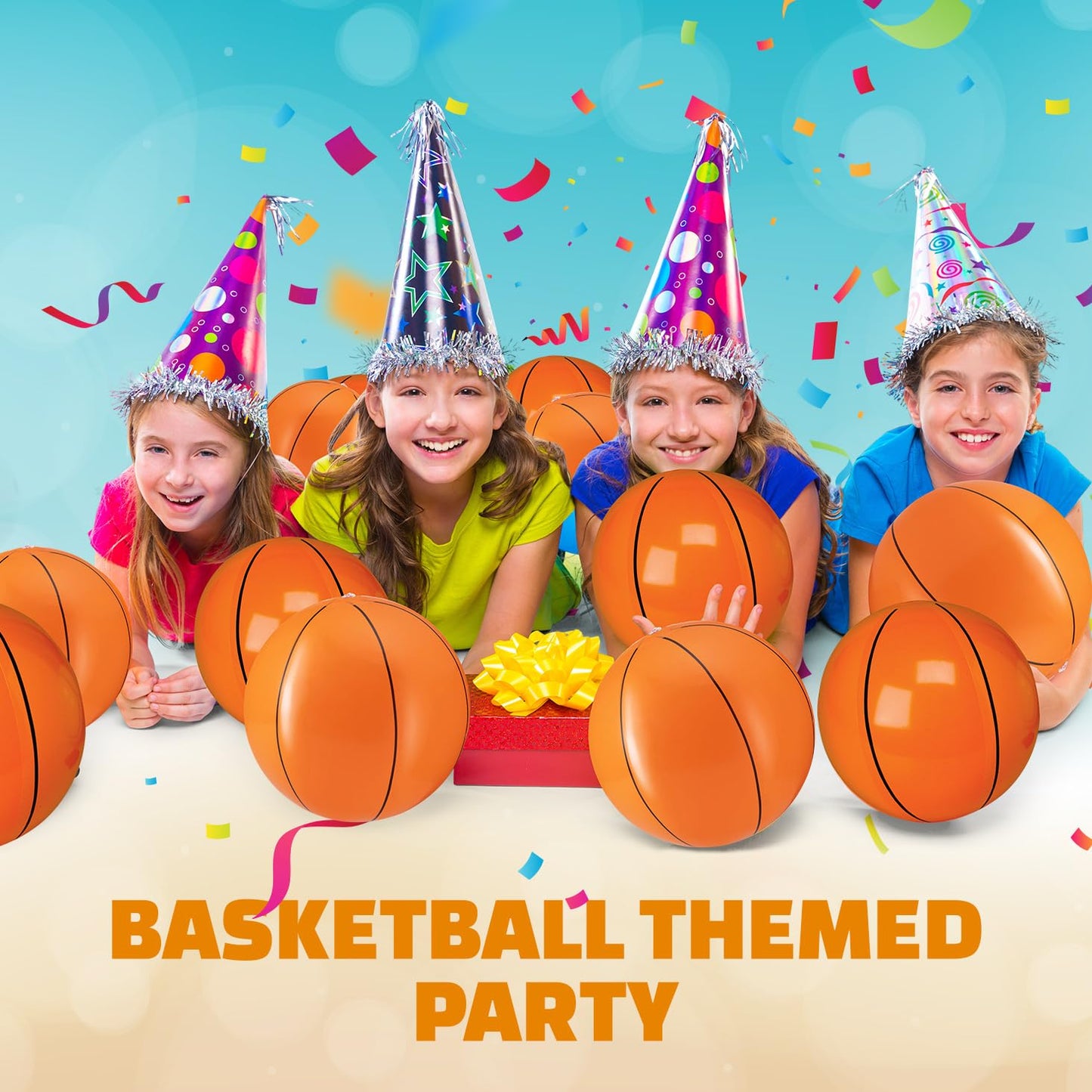 Bedwina Inflatable Basketballs (Pack of 6) – 16-Inch Beach Balls for Pool, Beach & Party Games