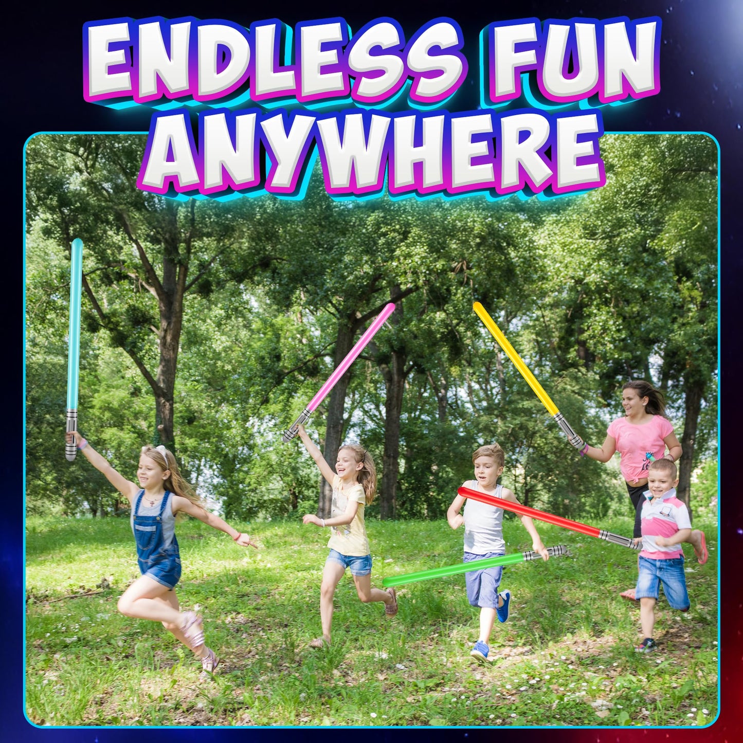 Bedwina Inflatable Light Sabers for Kids – Pack of 6, 35-Inch Neon Swords