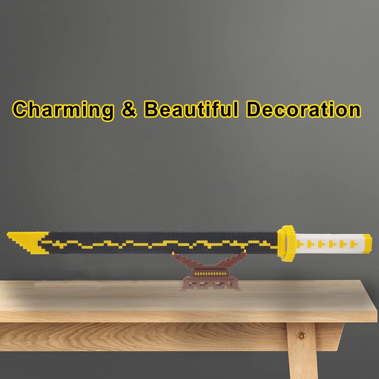Beego Anime Sword Building Kit – 1000+ Pieces, 27.8in Zenitsu Katana with Scabbard & Stand