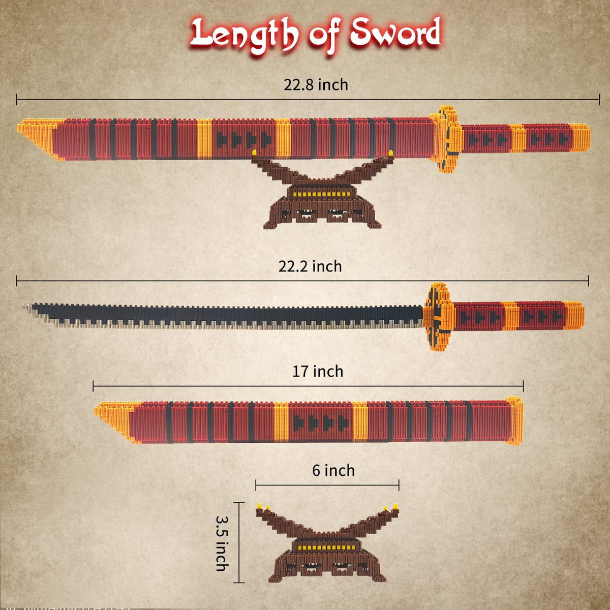 Beego Anime Yamato Sword Building Set – 23-Inch Katana with Scabbard & Stand