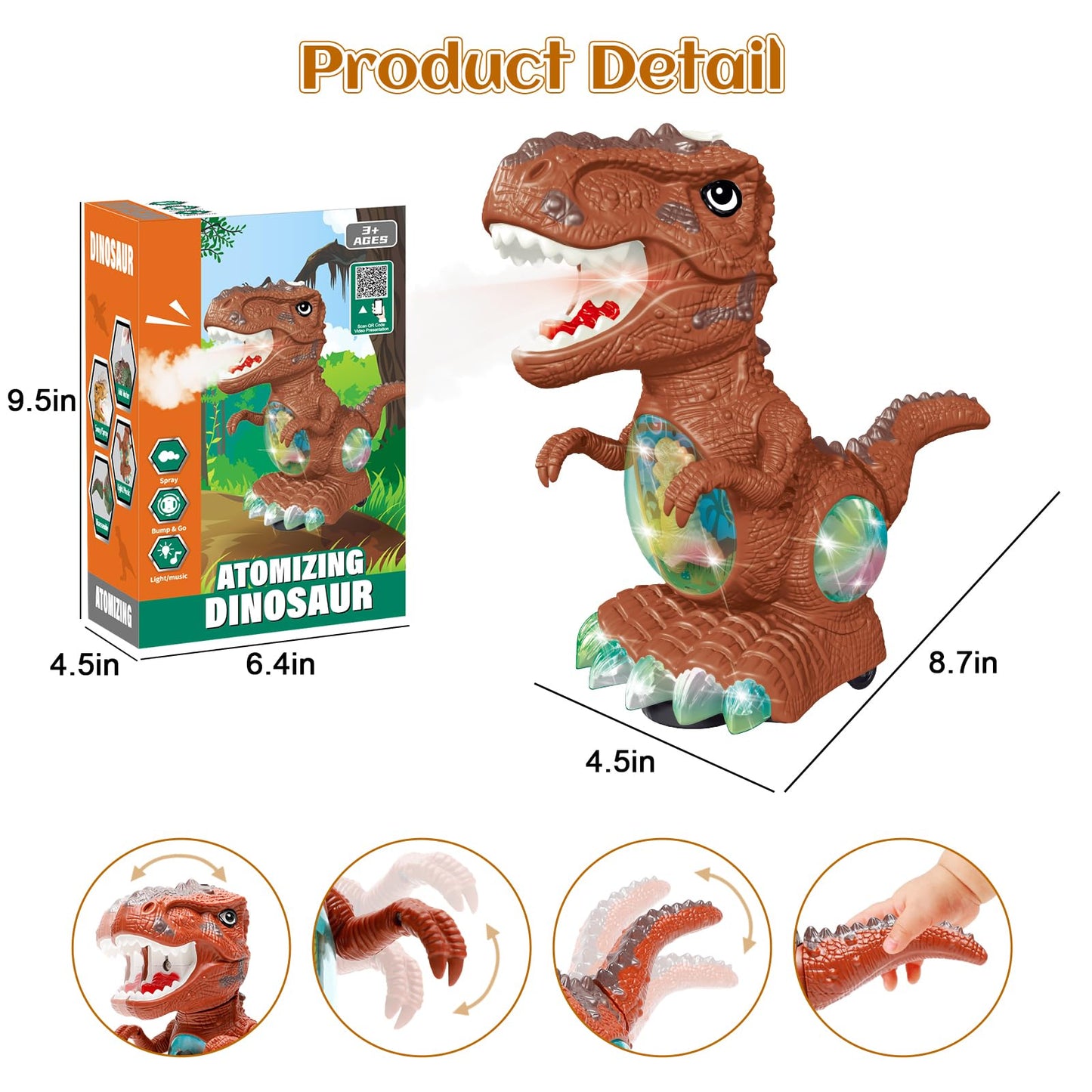 BEKALERZ Roaring Light Up Dinosaur Toy for Toddlers 3-5 | Interactive Moving Dino