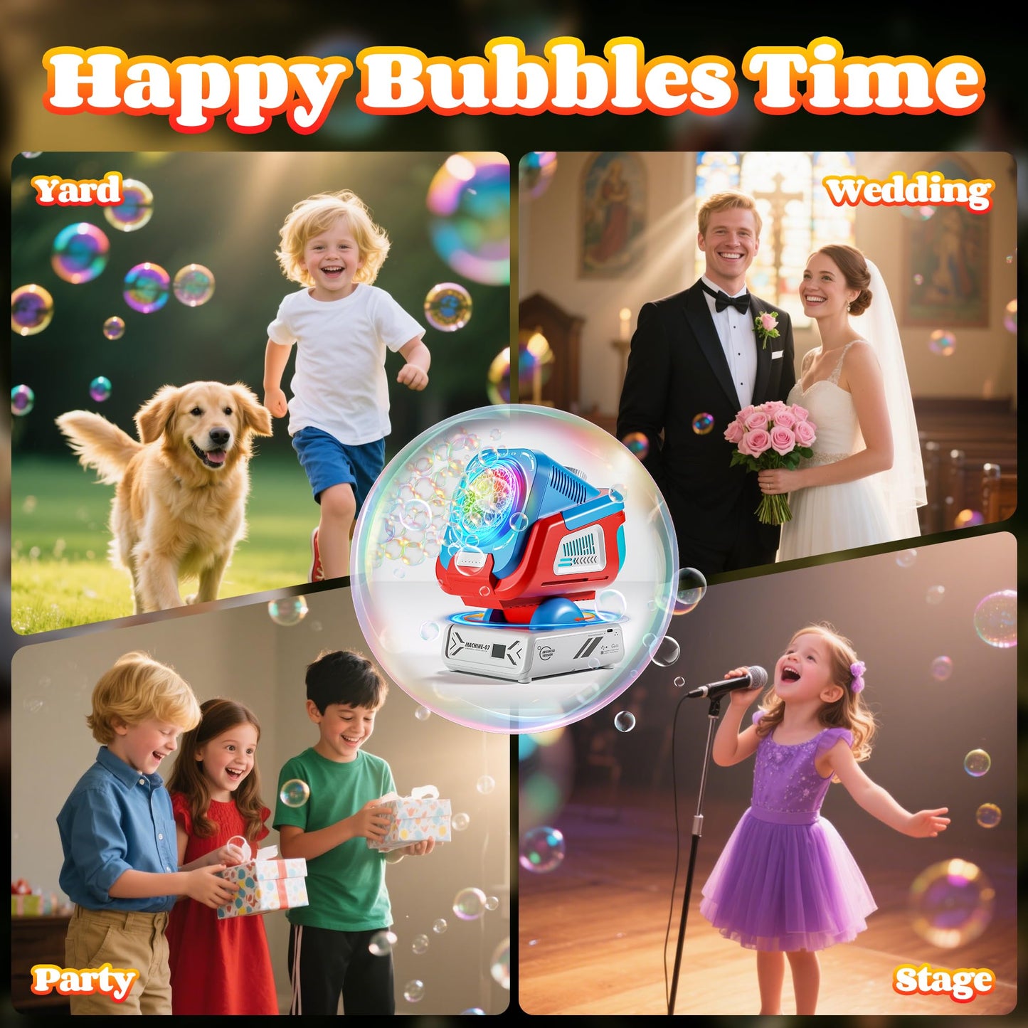 Belemar Upgraded Bubble Machine with Remote, Auto-Rotation, RGB Lights, 1800mAh Battery