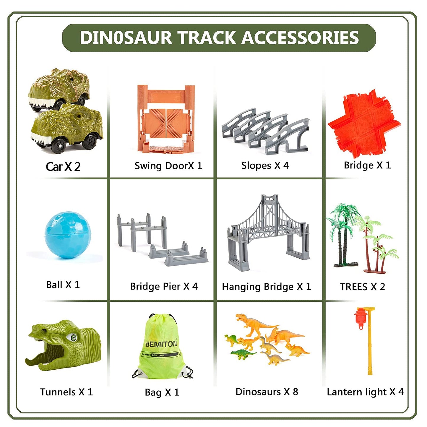 BEMITON Dinosaur Race Car Track – Flexible Dino World for 3–7 Years
