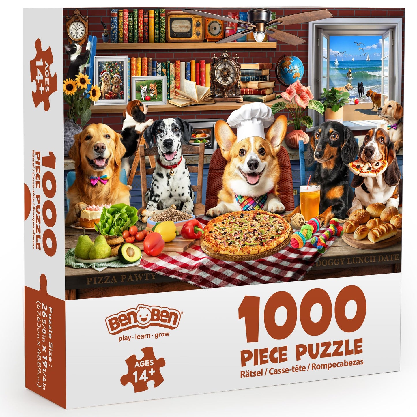BenBen 1000-Piece Dog Puzzle: Dogs' Dinner Party with Back Letter Hints