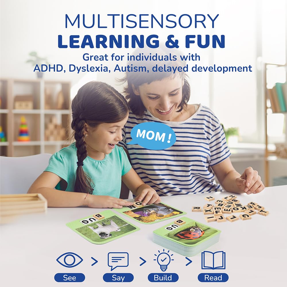 BenBen Spelling Games – 224 Flashcards, 208 Wood Tiles, 1–4 Players | Educational Toy for Kids 4–8