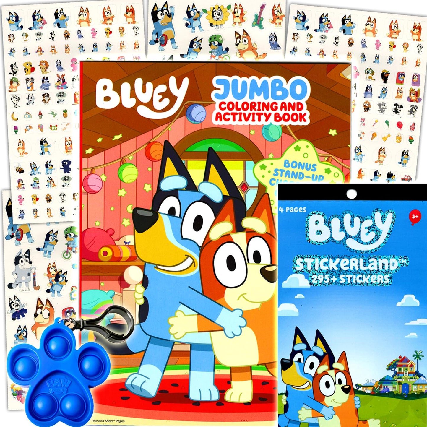 Bendon Bluey Coloring Activity Book & Sticker Set for Kids — Includes Paw Shape Pop Fidget Toy