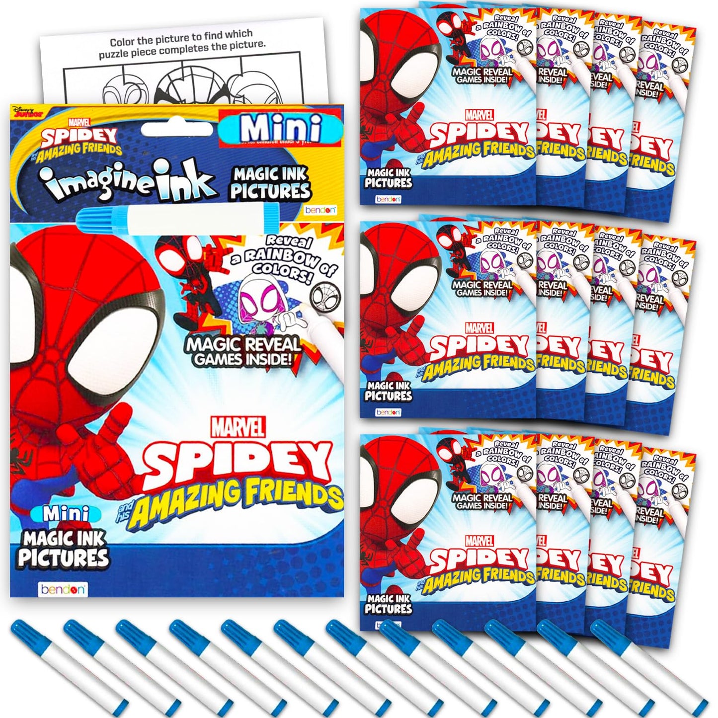 Bendon Spidey Imagine Ink 12-Pack Coloring Books – No-Mess Magic Ink, Party Favors