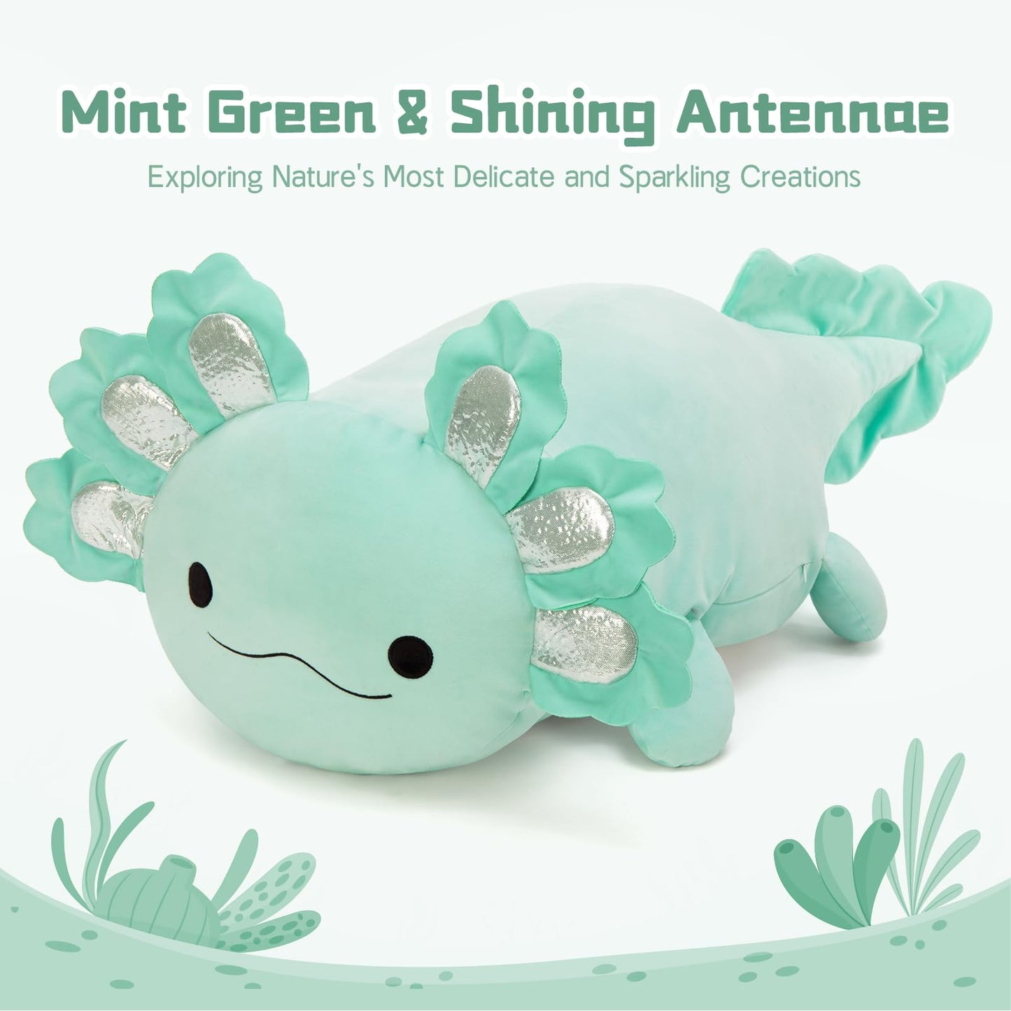 BENINY 39-Inch Giant Mint Axolotl Plush — Large Hugger Pillow & Gift